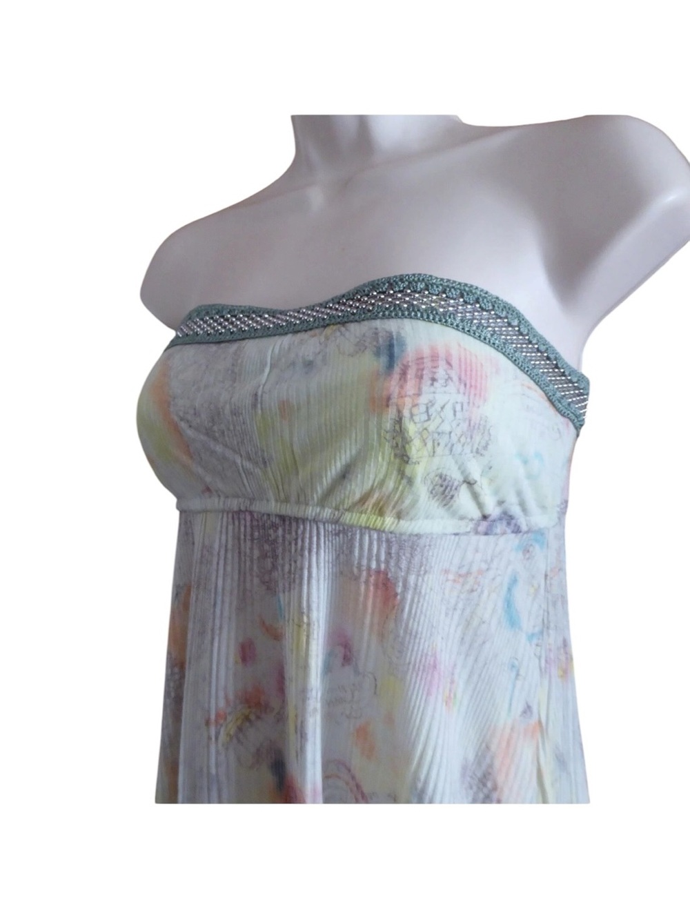 Vintage Free People Beaded Strapless Pastel Floral Cami Tank Top Large Y2K - Picture 6 of 16